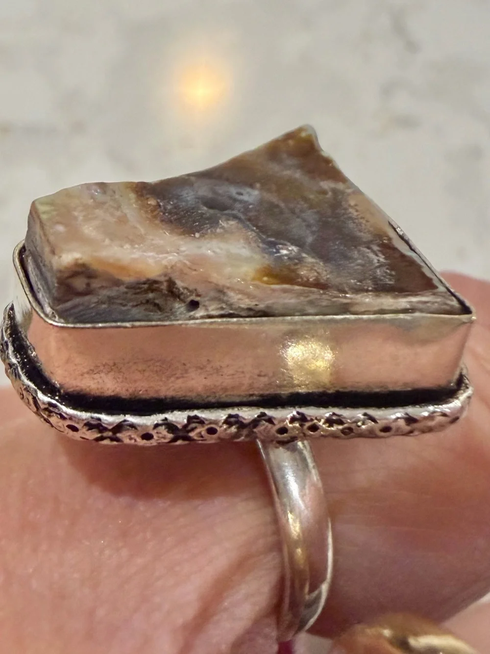 Vintage 925 Sterling Silver Fire Agate Triangle Statement Ring - Size 6